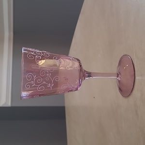 Rose colored, etched stemware